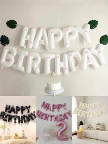 33pcs Pink Bow Birthday Balloon Set, 16" White/Black/Pink/Cream Happy Birthday Banner, Pink Mini Bow Decor, Birthday Party Decoration, Anniversary, Proposal, Wedding