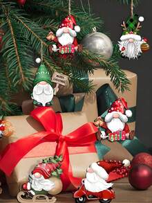 12 件复古小矮人装饰品 - 带有圣诞老人图案的木制圣诞树挂件，节日派对装饰品 - 彩色 - 查看 8