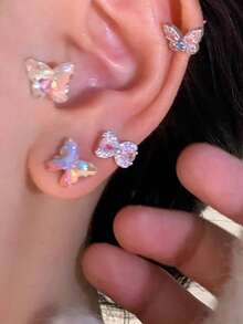 1 Bông tai kim cương nơ, lỗ tai bằng thép titan để ngủ, không cần tháo đá Zirconia lấp lánh đáy phẳng, bông tai ốc tai cá nhân hóa cho nữ - Nhiều màu - Xem 8