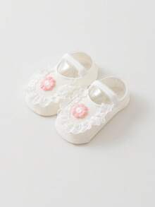 1 Pair Breathable Thin Baby Boat Socks, Floral Lace Design, For Toddlers 0-1 Years Old, Summer