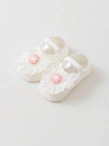 1 Pair Breathable Thin Baby Boat Socks, Floral Lace Design, For Toddlers 0-1 Years Old, Summer
