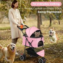 Pet StrollerDog Stroller For Small Medium Dogs Cats 3 Wheels Foldable With Breathable Mesh Canopy Cup Holders Easy Assembly Pink