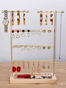 1pc Solid Wood Base Desktop Jewelry Stand, Perfect For Organizing And Storing Watches, Earrings, Bracelets, Necklaces, Etc Christmas Gift.