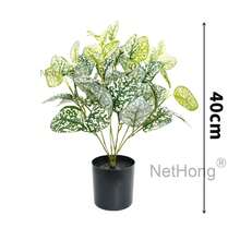 NetHong Large Artificial Palm Tree Tall Fake Plants Tropical Plastic Leaves Home Decors - Green (bright Red and White) - View 9