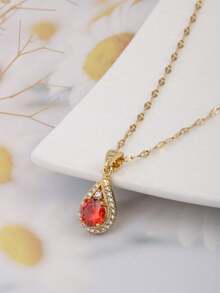 1 chiếc vòng cổ mặt dây chuyền hình ngôi sao Aurora bằng thép không gỉ, đính đá lấp lánh màu vàng 18K, mặt dây chuyền hình ngôi sao nhỏ và lớn, thích hợp làm quà tặng cho vợ, bạn bè nữ, hoặc quà cưới. - Dây chuyền zircon nhân tạo hình giọt nước - Xem 5