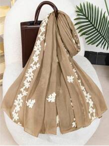 1pc Women Fashionable Spring & Autumn Casual Embroidered Floral Pattern Scarf Shawl Headscarf, Suitable For Everyday Wear