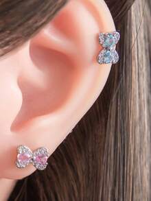 1 Bông tai kim cương nơ, lỗ tai bằng thép titan để ngủ, không cần tháo đá Zirconia lấp lánh đáy phẳng, bông tai ốc tai cá nhân hóa cho nữ - Nhiều màu - Xem 7