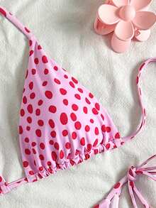 2 件套波尔卡圆点印花性感系带泳衣，海滩度假旅行，春夏新品 - 彩色 - 查看 3