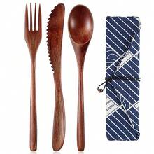 3pcs Wooden Spoon Wooden Dinner Utensil Set Kitchen Wooden Flatware Tableware Cutlery Set Includes Wooden Spoon, Fork, Knife - Brown - View 8