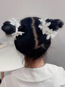 2件套女孩仿珍珠白花发圈 - 白色 - 查看 5