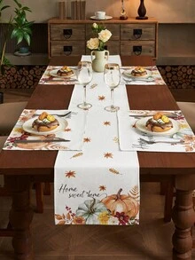 1/2/3/4/5pcs Linen Table Runner And Placemat Set, Heat Resistant, Stain Resistant, Wrinkle Resistant, Machine Washable, Suitable For Home Dining Room And Restaurant, Table Decor, Home Goods, Suitable For Holiday Party, Kitchen, Fireplace - Multicolor - View 2