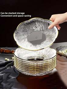 10 paquete de platos de plástico transparentes con borde dorado, bandejas de servir apilables elegantes, platos ligeros reutilizables para bodas, fiestas, postres y decoración del hogar - Multicolor - Ver 11