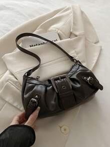 1 件女式复古机车朋克风格铆钉装饰可调节肩带大容量柔软仿油皮革渐变色单肩腋下包，适合工作、通勤、约会、派对 - 咖啡 - 查看 6