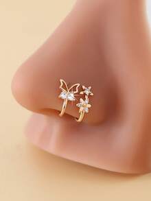2 piezas Clips de nariz con diseño de mariposa y flor, accesorios de nariz de estilo bohemio minimalista y lindo, anillos de nariz sin perforación, para uso diario y como regalo - Multicolor - Ver 8
