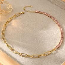 1pc 18K Gold Plated Stainless Steel Women's Necklace With Rhinestones, Fashionable High-End, Suitable For Parties And Dates, Bohemian Style Accessory - Yellow Gold - View 6