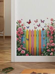 2 件/1 件墙贴 - [彩色栅栏蝴蝶、莲花] PVC 自粘可移除墙贴，适用于托儿所、儿童房、游戏室或教室 - 适合任何空间的可爱创意墙面装饰 - 彩色 - 查看 5