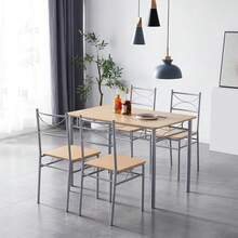 Mcc Direct Dining Table And Chairs Set Metal Wood Effect Table Dining Set 4 Chairs Silvia - Natural - View 3