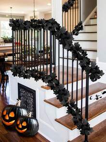 1 Stück - 200cm Ahorn Blatt Girlande, hängende schwarze Herbstblätter Rebe, künstliche Herbst Girlande für Halloween, Thanksgiving Dekoration Zuhause, Hochzeit Party (Schwarz)