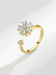 rakol 1 pieza Anillo de flor rotatorio con circonita brillante, adecuado para aliviar la ansiedad y como regalo