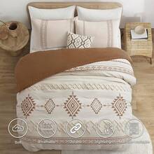 MuMullum Beige & Terracotta Quilt Cover Set Vintage Bohemia Duvet Cover Single, 2pcs Tufted Ultra-Soft Microfiber Bedding Set Boho Duvet Cover Set (Beige & Terracotta, Single) - 米色和赤陶色 - 查看 5