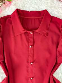 Blusa Social Gola Colarinho Com Botoês Frontal Moda Feminina codigo 1 - Vinho - Visão 4