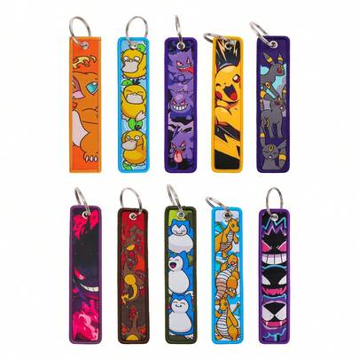  1pc Pokemon Anime Figures Pikachu Embroidered Key Cool Man KeyTag Keychain For Car Motorcycles Keyring Holder Jewelry Accessories Gifts