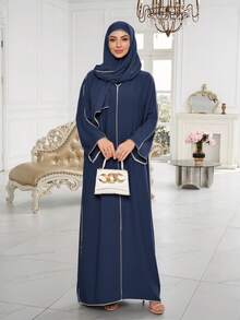 两件套 Nida 面料饰边设计头巾 + 长袍，服装套装，舒适日常穿着，适合女性春季穿着。 - 彩色 - 查看 5