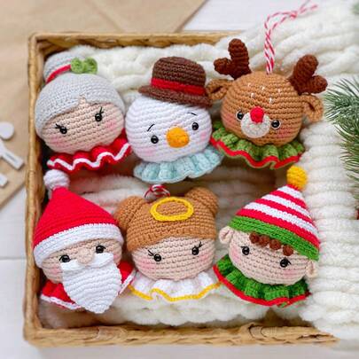6Pcs Christmas Crochet Kit For Beginners, Adults Crochet Starter Kit With Step-By-Step Video Tutorials, DIY Knitting Supplies, Cute Funny Home Decorative Ornaments, Birthday Valentine's Day Halloween And Christmas Gifts