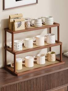 Estantería de 3 niveles de bambú, plástico y ratán para almacenamiento en la cocina, apta para guardar y organizar condimentos, aperitivos, tazas, libros y otros artículos, aplicable para la cocina, el estudio, la sala de estar, estantería independiente y estantería vertical - Marrón - Ver 1