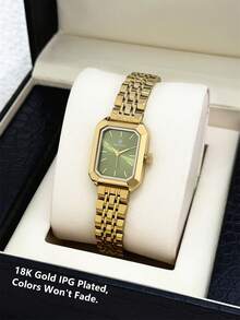 Pablo Raez 1 chiếc đồng hồ nữ, đồng hồ đeo tay mùa hè bằng thép không gỉ mạ vàng 18K kiểu cổ điển, đồng hồ nữ cao cấp chính hãng, đồng hồ trang trọng sang trọng, đồng hồ thạch anh hình chữ nhật thanh lịch mạ chống phai màu IPG. - Vàng - Xem 6