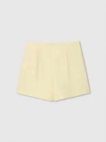Butter Yellow Slit Hem Skirt Shorts, Minimalist Fashion Casual Everyday Wear - Yellow - View 2