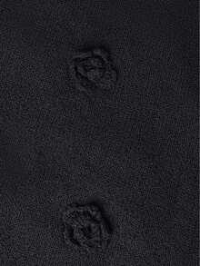 性感针织长款连衣裙，女士3D立体花卉针织长肩带深V领露背修身黑色连衣裙，万圣节服装，秋季女装，约会之夜装扮 - 黑色 - 查看 3