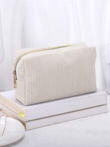 1/2pcs Corduroy Solid Colour Cosmetic Bag,Large Capacity Pencil Case Corduroy Cosmetic Bag,Portable Travel Toiletry Bag,Back-To-School Gifts, Stationery And School Supplies, Travel Reusable Storage Bags,Aesthetic Makeup Storage Bag