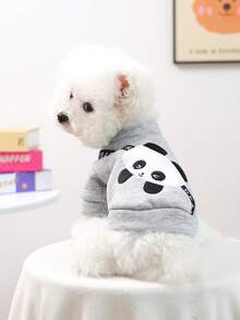 1件宠物衣服，猫狗服装，小型犬幼犬套装，可爱熊猫图案舒适卡通连帽衫，适合小型宠物 - 灰色 - 查看 2