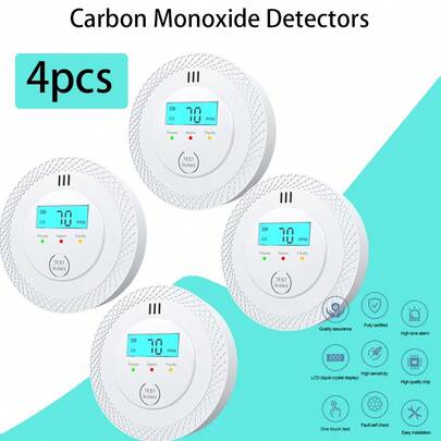 4 Pack Carbon Monoxide Detectors,CO Detectors Battery Powered,Carbon Monoxide CO Alarms With Light&Digital Display For Home,Bedroom,Kitchen,Office