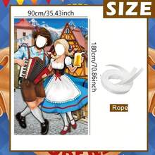 2D Door Flag, Vivid, Oktoberfest Couple Photo Door Flag, 180 X 90 Cm Polyester Bavarian Background, Theme Party Decor, German Festival Supplies, Party Background Decoration