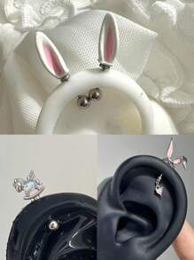 1 Pendiente de diamante rosa, pendiente colgante de conejo, zanahoria, gato y pez, pendiente de diamante de moda y temperamento femenino