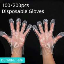 Caja/Bolsa de 100/200 piezas de guantes desechables transparentes de plástico sin látex para preparación de alimentos, , cocina, limpieza y barbacoa