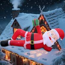 11.8 FT Inflatables Lying Santa Claus Outdoor Decorations, Blow Up Giant Inflatables Sleeping Santa Claus With LED Lights For Eaves Roof Garden Lawn Xmas Winter Party Holiday Indoor & Outdoor Decor - 查看 6