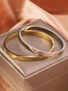 1pc Stainless Steel Polished Fashionable Versatile Mirror Finish Bracelet For Women, Suitable For Daily Wear