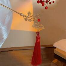 1pc/2pcs 2025 Red Tassel Hair Clip, Elegant Retro Fan-Shaped Hair Accessory For Bun Hairstyle, Hairpin, Bun Extension, Hair Bun Maker, Bun Hair Piece, Hair Styling Pins, Pins For Hair, Bobby Pins, Hair Accerssories, New Year Glamour