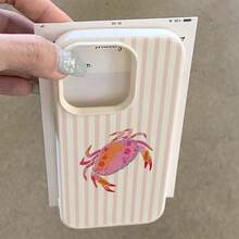 1 件 TPU 材质粉色花卉和螃蟹条纹图案手机壳，适用于 // 手机 - 白色 - 查看 4