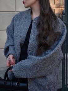 1 Peça Jaqueta Casual Feminina de Cor Sólida, Gola Padre, Abotoamento Simples, Solta e Confortável, de Manga Longa