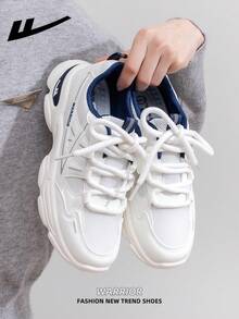 1 双 WARRIOR 女式厚底系带软底休闲鞋，低帮户外平底鞋，圆头低跟防滑纯色优雅软底登山鞋，适合学生，毕业照，平底鞋，低帮皮面运动滑板鞋 - WXY-5075L白深藍色 - 查看 9