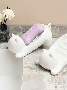 1/2/3 Piezas Plato de jabón de plástico con forma de gato y agujeros de drenaje - Decoración de baño con gato de dibujos animados, bandeja de jabón antideslizante y duradera, adecuada para lavabo/bañera, regalo ideal para amantes de los gatos, accesorios de baño/cocina, regalo perfecto para entusiastas de los gatos