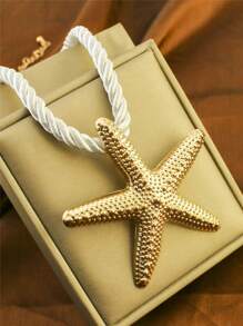 1 pieza Collar de cuerda gruesa con colgante de estrella de mar exagerado, estilo playa, para vacaciones
