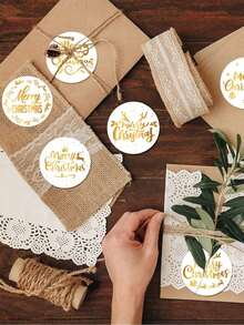 500pcs Golden Merry Christmas Round Stickers Xmas Decorative Sealing Stickers Christmas Gifts Packaging Supplies Labels Stickers Hand Ledger Stickers DIY Diary Hand Account Sticker Merry Christmas Decorations For Home 2025 New Year 2026 Decorations