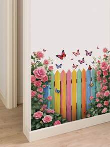 2 件/1 件墙贴 - [彩色栅栏蝴蝶、莲花] PVC 自粘可移除墙贴，适用于托儿所、儿童房、游戏室或教室 - 适合任何空间的可爱创意墙面装饰 - 彩色 - 查看 4