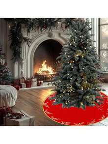 1 pièce/260 pièces Jupe d'arbre de Noël, tapis avec éléments de feuilles sur fond rouge de Noël, convient pour la décoration intérieure et extérieure du sol, jupe d'arbre d'ambiance de Noël, tapis de décoration de sol pour rassemblement familial de Noël, décorer le bas de l'arbre, convient pour la mise en scène de la scène de Noël, décoration d'ambiance des fêtes, disposition de l'arbre de Noël dans le salon, scène de fête des fêtes, décoration de Noël à la maison, créer une douce ambiance de Noël - feuilles rouges - Voir 2