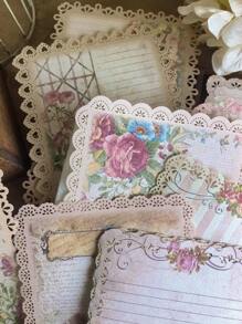 10pcs/Pack Vintage Plant & Flower Pattern Decorative Stationery Paper With Hollow Border Background